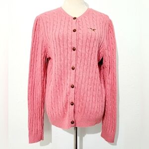 American Living Woman's Pink Cable Knit Cardigan Sweater Size XL 100% Cotton